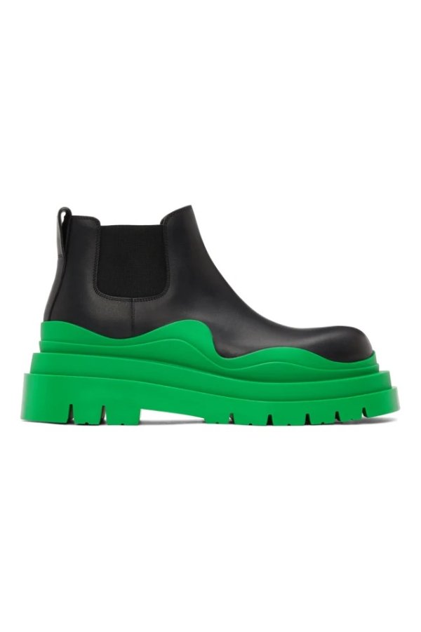 Black & Green Low 'The Tire' Chelsea Boots