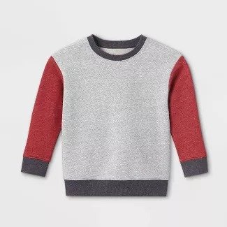 Toddler Boys' Fleece Crew Neck Pullover Sweatshirt - Cat & Jack™ Gray/Burgundy