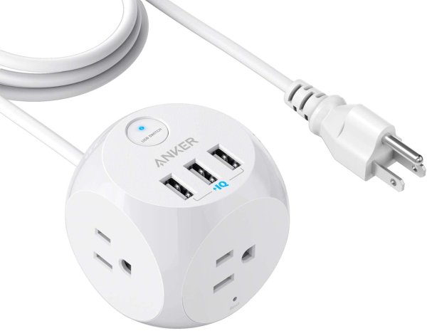 PowerPort Cube USB Power Strip with 3 Outlets and 3 USB Ports