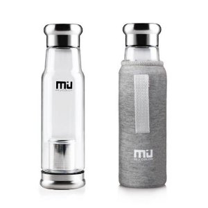MIU COLOR® Stylish Portable Handmade Crystal Glass Water Bottle with Nylon Sleeve