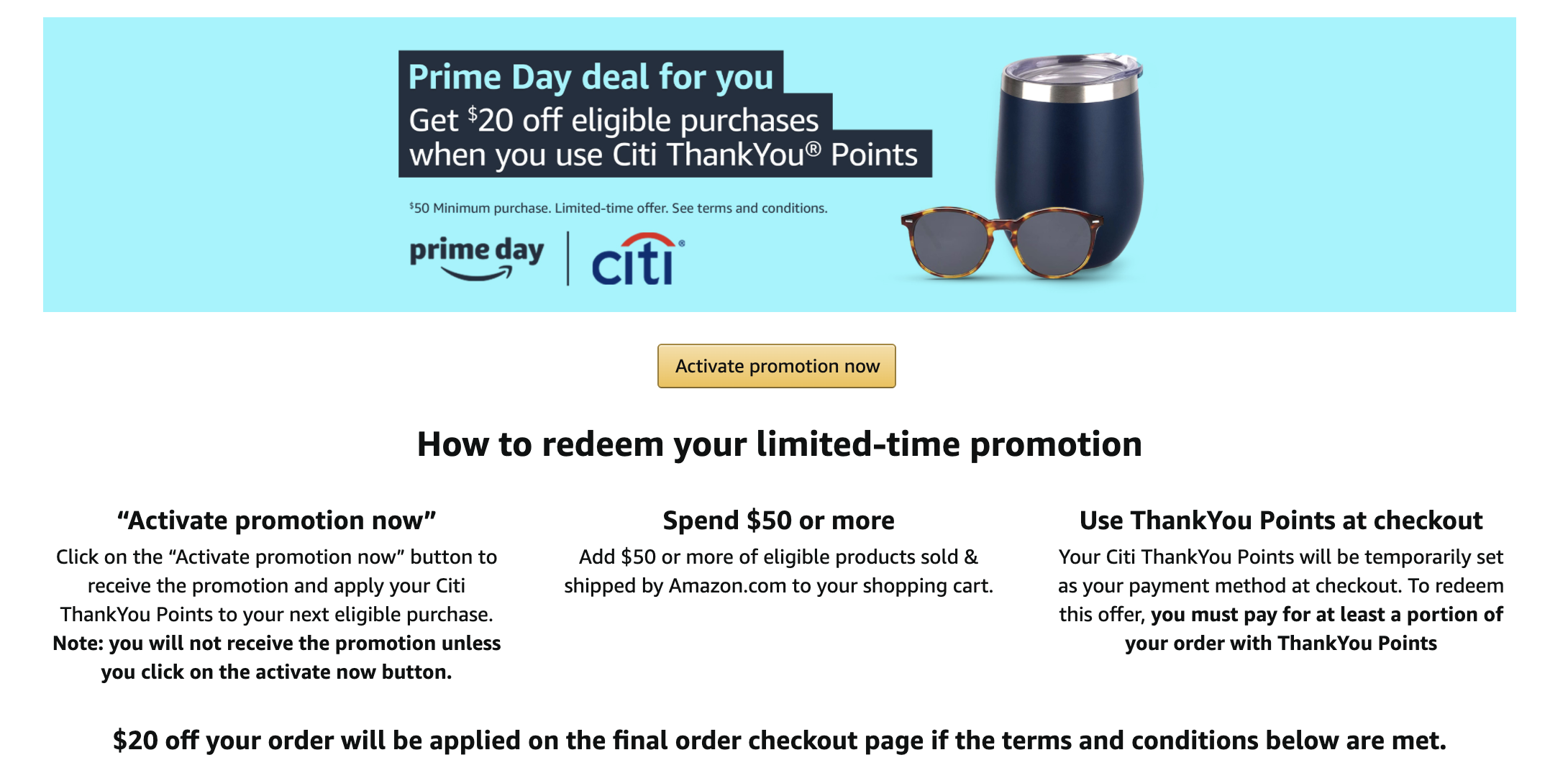 Amazon 部分用户Citi Bank信用卡积分结账优惠
