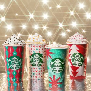 Starbucks 栗子果仁拿铁、焦糖布丁拿铁等6款圣诞限定饮品