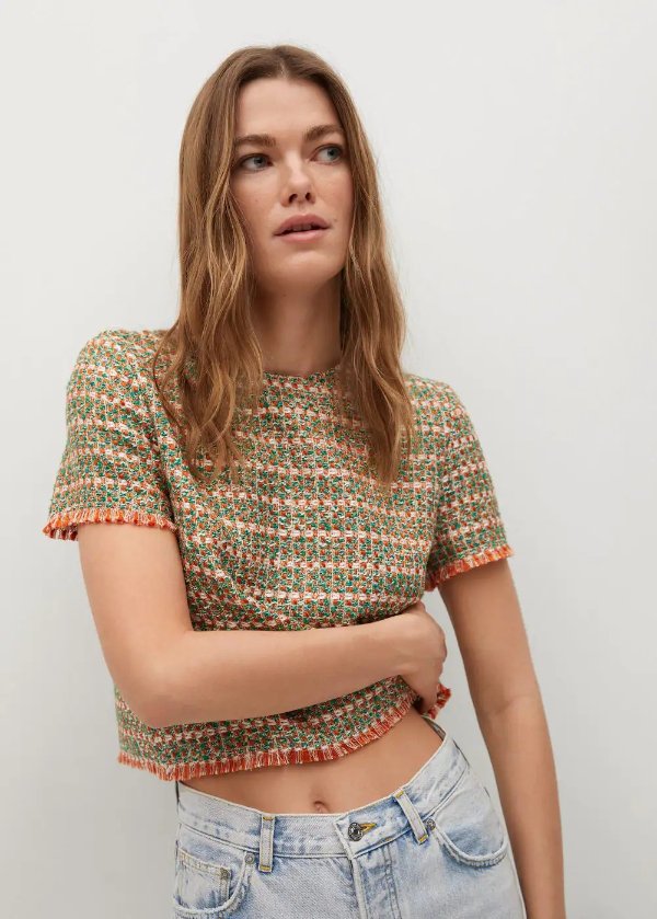 Tweed contrasting t-shirt - Women | OUTLET USA