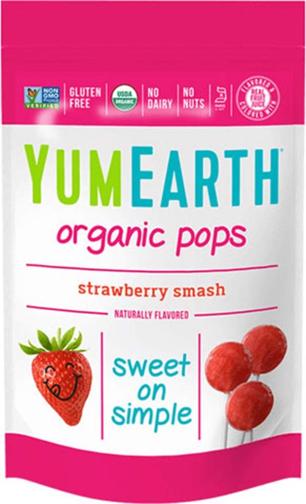 YumEarth 草莓口味天然有机水果棒棒糖 3oz 6包