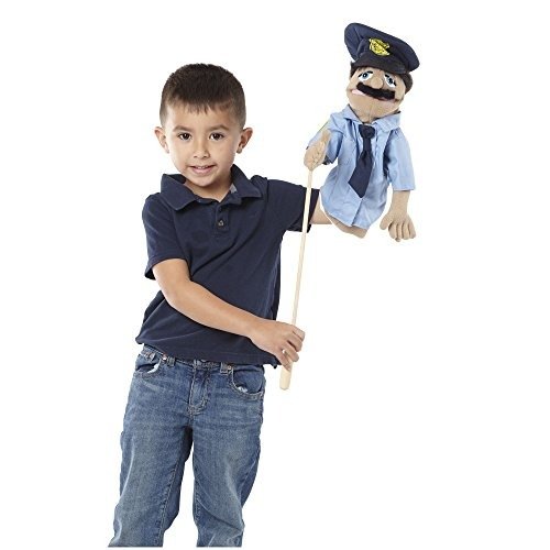 Police Officer Puppet (Detachable Wooden Rod for Animated Gestures, Ideal for Left- or Right-Handed Children, 15” H x 5” W x 6.5” L)