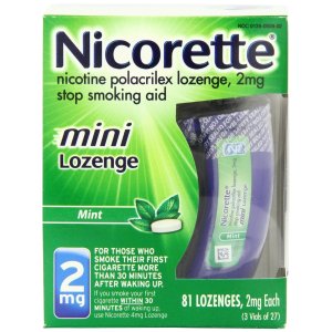 Nicorette mini Nicotine Lozenge Mint 2 milligram Stop Smoking Aid 81 count 