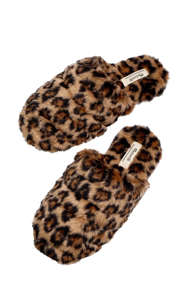 Leopard Recycled Faux Fur Quilted Scuff Slippers