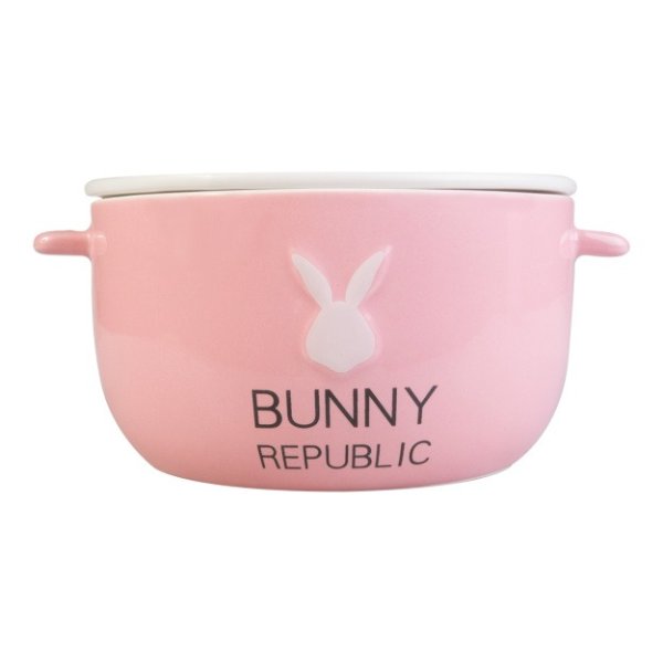 KINGBIRD Cute Fashion Pink Bunny Ceramics Bowl BUNNY REPUBLIC Microwave Safe