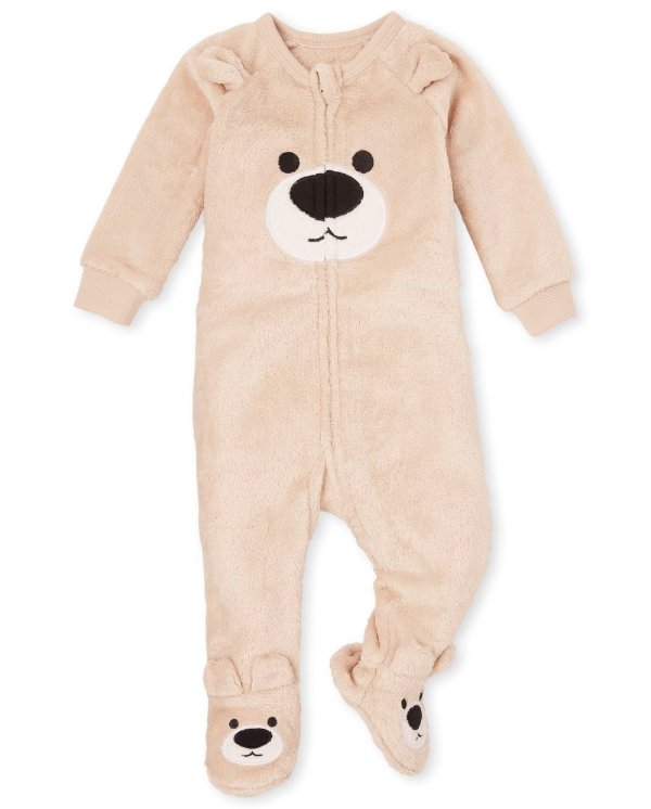 Baby And Toddler Boys Long Sleeve Bear Fleece One Piece Pajamas