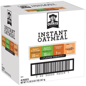 Quaker Instant Oatmeal, Lower Sugar, Variety Pack, Breakfast Cereal, 48 Counts