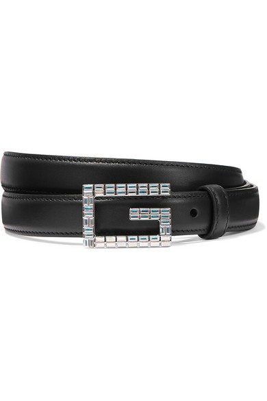 Moon crystal-embellished leather belt