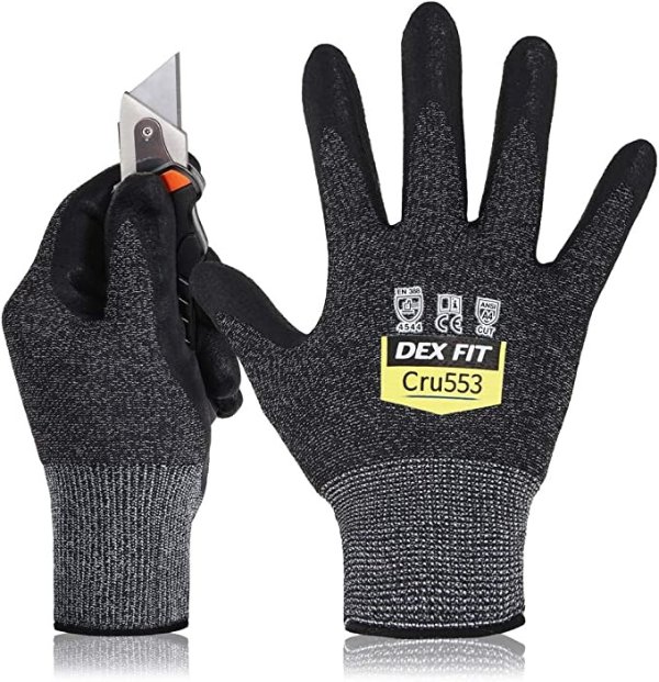 Level 5 Cut Resistant Gloves Cru553, 3D Comfort Stretch Fit, Power Grip, Pass FDA Food Contact, Smart Touch
