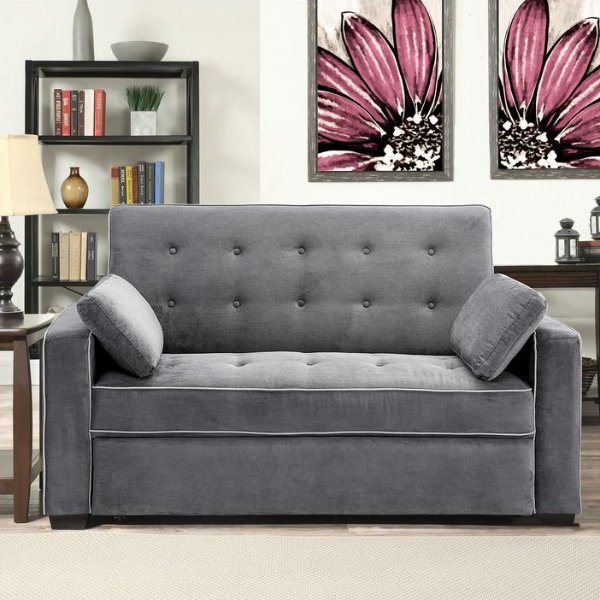 Augustus 38 in. Gray Linen 2-Seater Queen Sleeper Convertible Sofa Bed with Square Arms