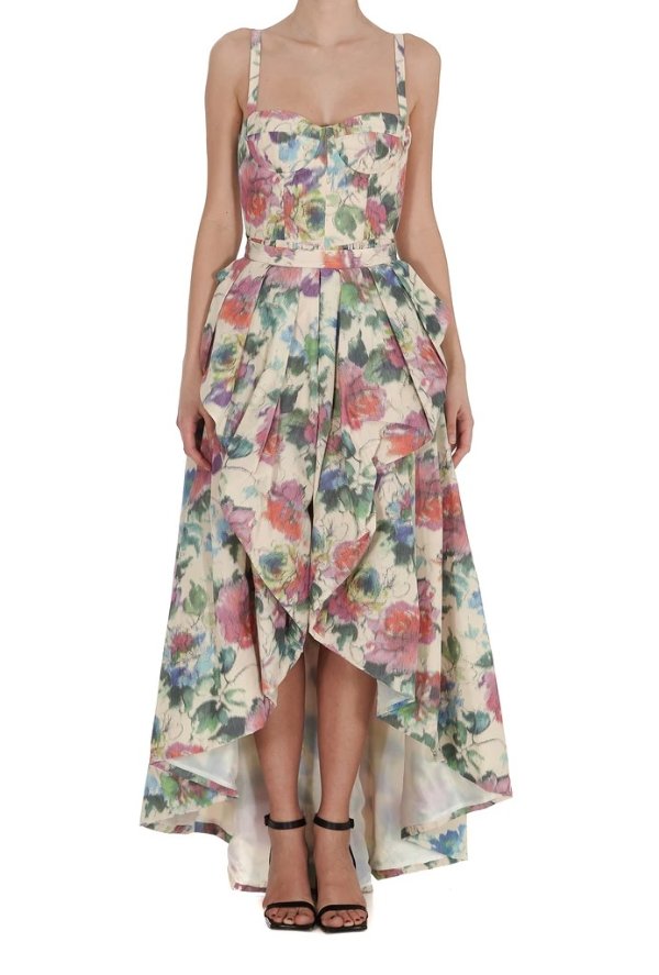 Asymmetric Floral Print Strap Dress