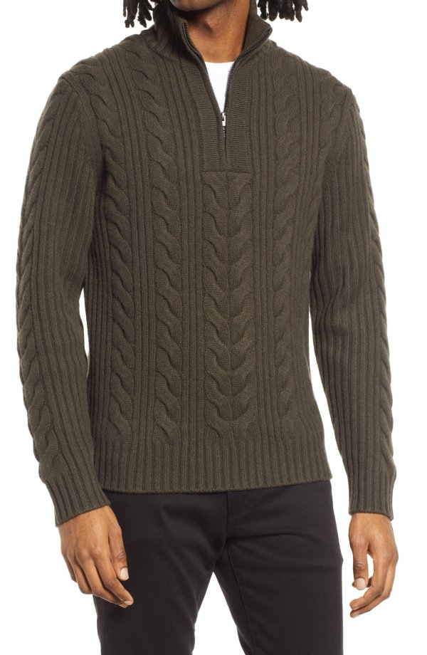 Wool & Cashmere Cable Quarter Zip Sweater