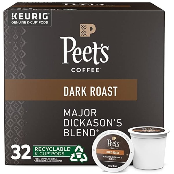, Dark Roast K-Cup Pods for Keurig Brewers - Major Dickason's Blend 32 Count (1 Box of 32 K-Cup Pods) Packaging May Vary