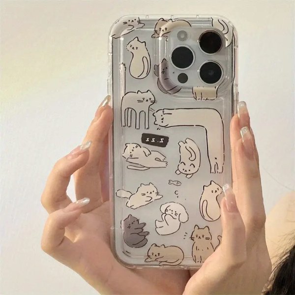 Shockproof Airbag Cartoon Cat Graphic Phone Case For IPhone 15 14 13 12 11 Pro Max Plus Xs 7 8