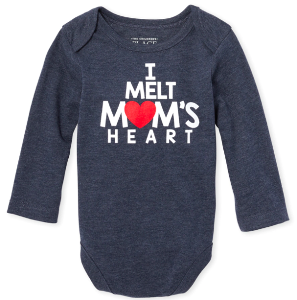 Baby Boys Long Sleeve 'I Melt Mom's Heart' Graphic Bodysuit