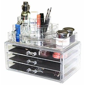 Home-it Clear acrylic makeup organizer cosmetic organizer and Large 3 Drawer Jewerly Chest