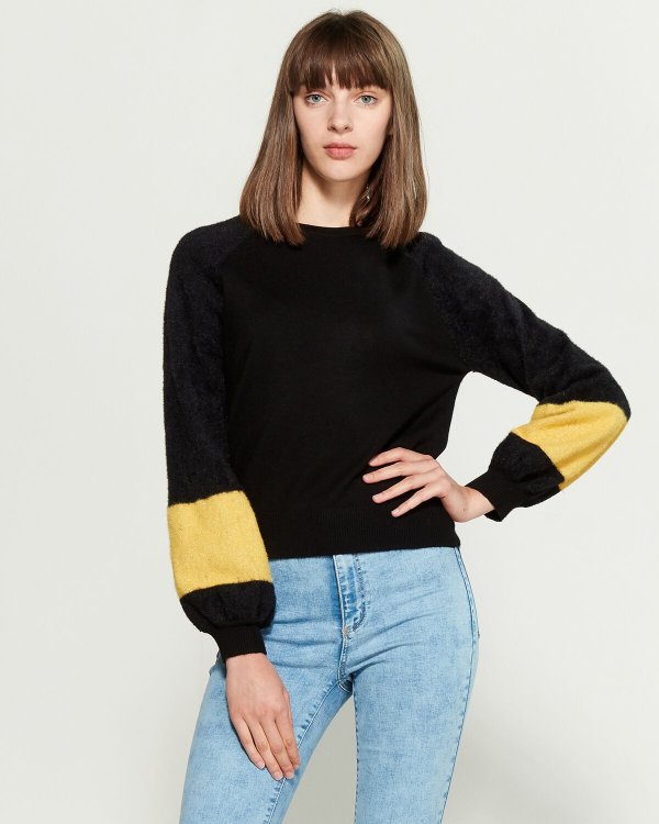 Contrast Furry Stripe Long Sleeve Sweater