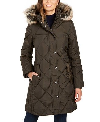 Hooded Faux-Fur-Trim Puffer Coat