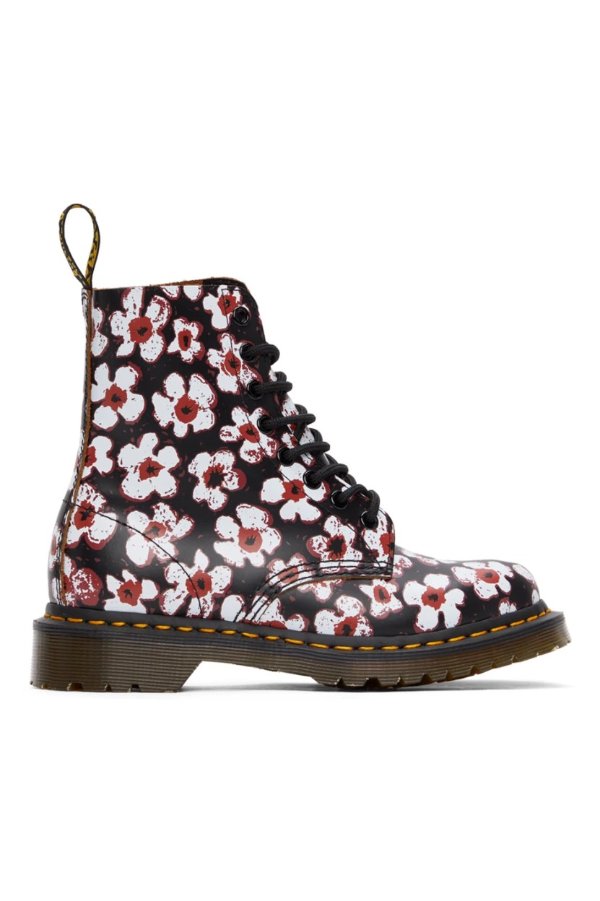 Black & Red Floral 1460 Pascal Boots