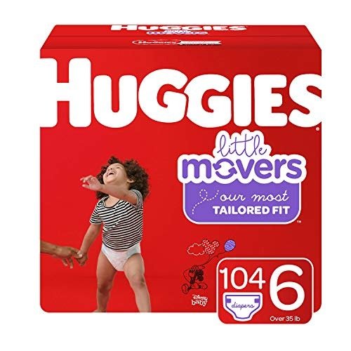 Little Movers Diapers, Size 6 (35+ lb.), 104 Ct, Economy Plus Pack (Packaging May Vary)