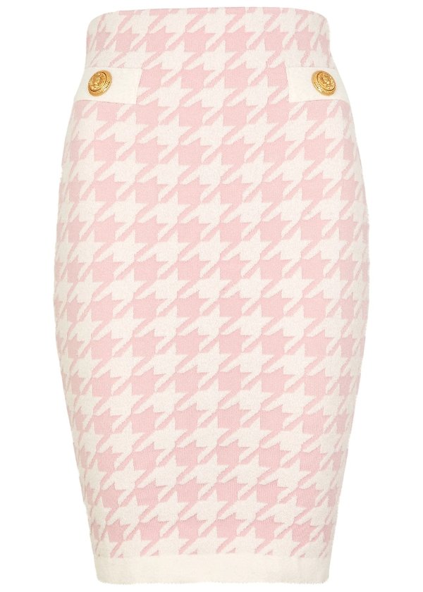 Houndstooth-jacquard knitted skirt