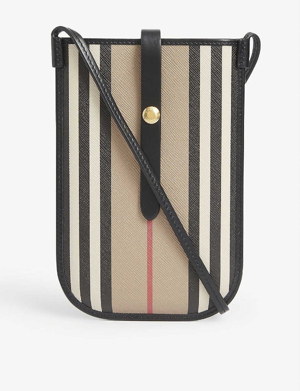 Anne striped canvas phone bag with strap