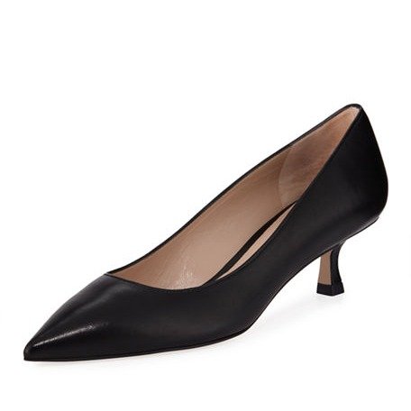 Tippi Low-Heel Leather Pointed-Toe Pumps