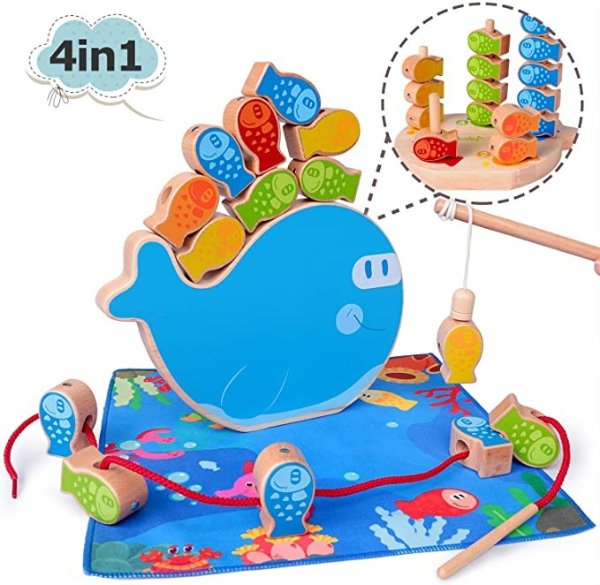 Rolimate Magnetic Fishing Game Montessori Sorting Stacking Wooden Toys Fine Motor Skill Toy Best Gifts for 3 4 5+ Years Old Boy Girl Baby Toddler Early Educational Toys