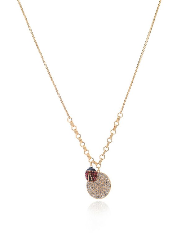 Lisabel Gold Tone Dark Multi Colored Crystal Ladybug Necklace 5498808