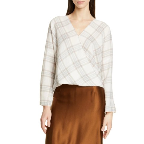 VincePlaid Crossover Top
