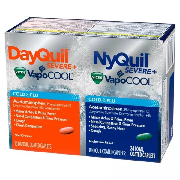 DayQuil & NyQuil Severe with Vicks VapoCOOL Cold & Flu Relief Caplets - Acetaminophen - 24ct