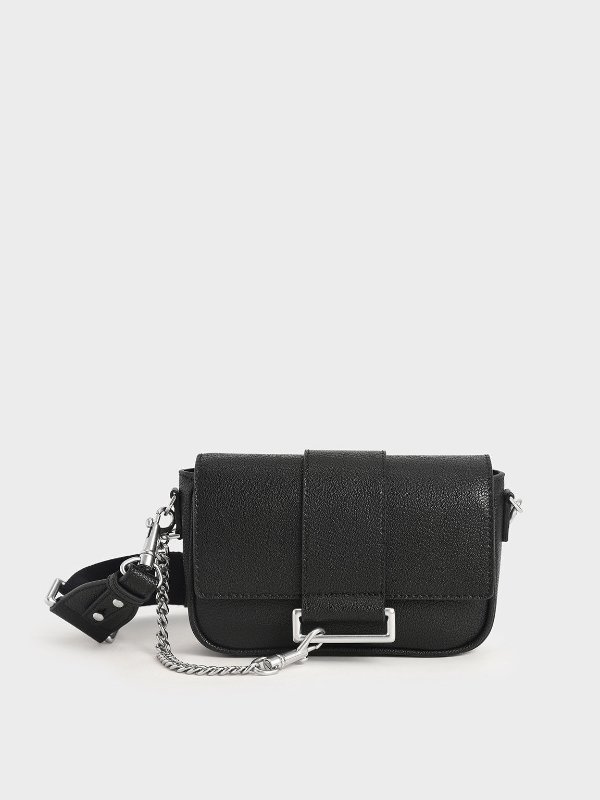 Black Chain Detail Crossbody Bag | CHARLES &amp; KEITH