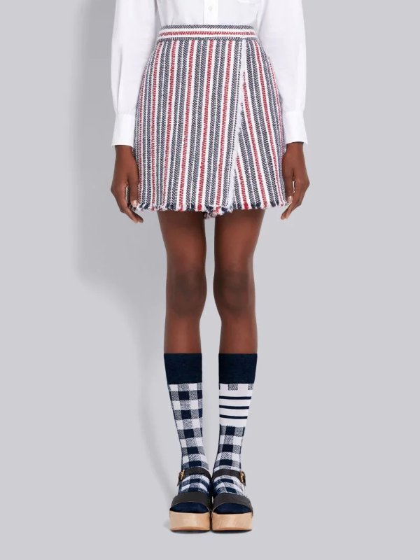 Multi-Color Ribbon Tweed Frayed Variegated Rep Stripe A-line Short | Thom Browne Official
