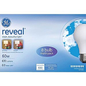 GE reveal 60 Watt A19 Incandescent Light Bulb, 8/Pack