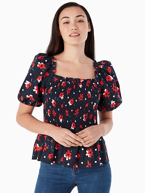whimsy floral puff-sleeve top
