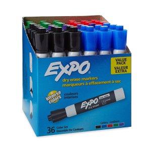 Expo Low-Odor Dry Erase Markers, Chisel Tip, 36-Pack, Assorted