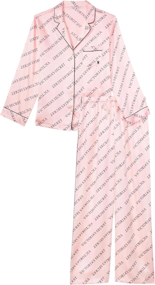 Satin Long Pajama Set, Women's Sleepwear (XS-XXL)