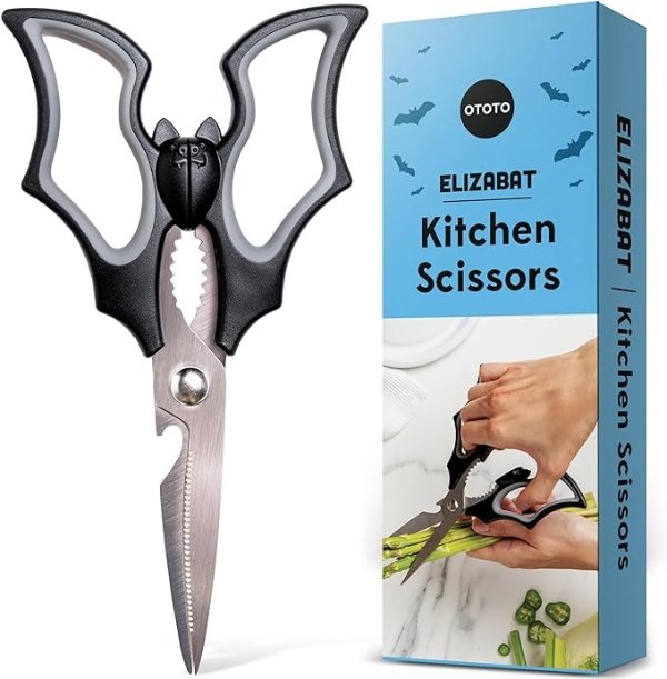 NEW!! Elizabat Kitchen Scissors by OTOTO - Cute Bat Kitchen Shears, Scissors Kitchen Utensils - Bats, Halloween Gifts, Cooking Scissors, Kitchen Gadgets, Scissors for Kitchen, Spooky Gifts