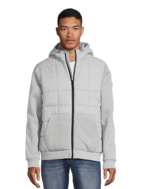 Men's Mixed Media Puffer Jacket with Hood, Sizes M-2X