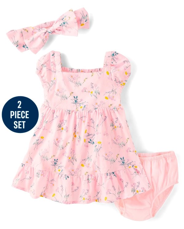 Baby Girls Floral Dress 2-Piece Outfit Set - Homegrown by Gymboree - rose mist