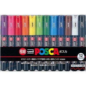 Uni-posca Paint Marker Pen - Extra Fine Point - Set of 12