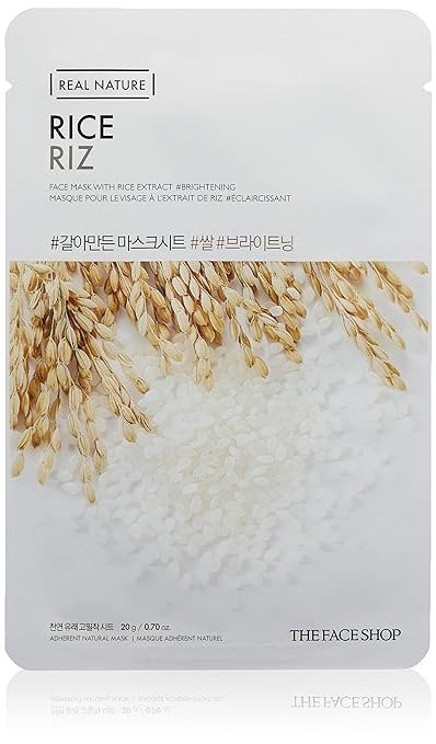 THE FACE SHOP Real Nature Face Mask | Brightens Dull & Rough Skin,Draining Out Dead Skin Cells | K Beauty Facial Skincare for Oily & Dry Skin | Rice,K-Beauty