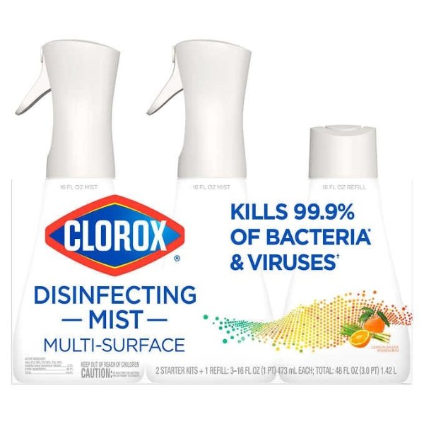 Disinfecting Mist, Lemongrass Mandarin, 2 Starter Kits + 1 Refill