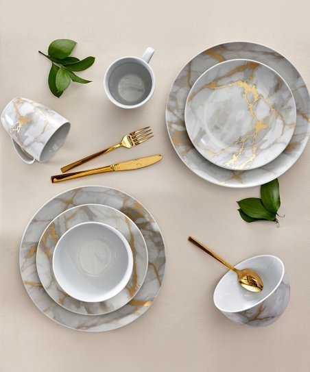 | Gold Marble Porcelain 16-Piece Dinnerware Set