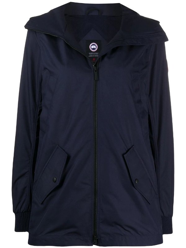 flap-pocket hooded lightweight coat