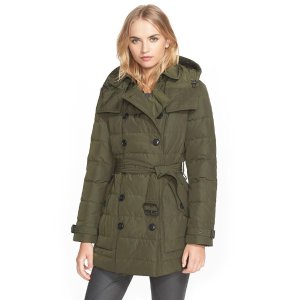 Burberry Brit 'Mid Allerdale' Belted Quilted Down Coat with Detachable Hood