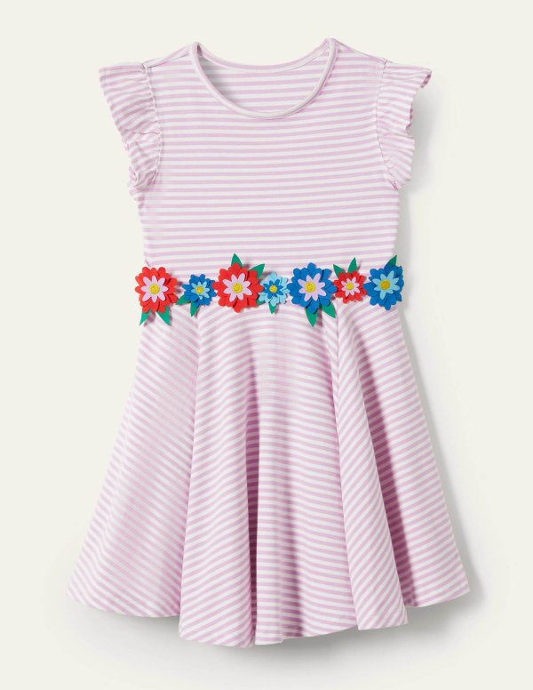Frill Sleeve Twirly Dress - Rosebay Pink/Ivory | Boden US